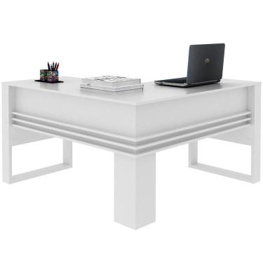Imagem de Mesa De Canto Para Escritório Em L Angular Detalhe Ripado Branco