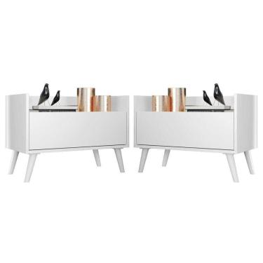 Imagem de Kit Com 2 Mesas De Cabeceira 80Cm Retrô Multimóveis V4002 Branca Branco