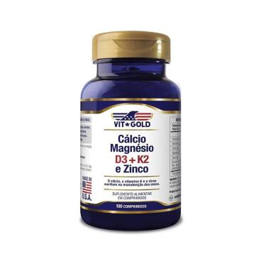 Imagem de Cálcio Magnésio Zinco + Vitamina D3 e K2 Vitgold 100 Compr.-Unissex