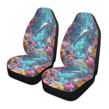 Imagem de ATTX Capas de assento de carro coloridas recifes de coral com design antiderrapante, 2 peças de almofada protetora de assento automotivo respirável elástica #291