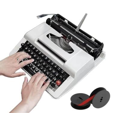 Imagem de HGTRH Máquina de escrever manual portátil tradicional, máquina de escrever vintage com 2 carretel duplo fitas pretas vermelhas alavanca de papel 44 teclas 88 símbolos sem necessidade de energia