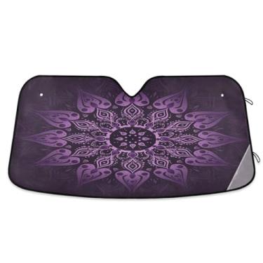 Imagem de ATTX Para-brisa de carro mandala roxa 144.8 cm x 80.0 cm escudo solar universal com proteção UV, persiana de janela frontal automática dobrável para Sedans SUVs caminhões #160