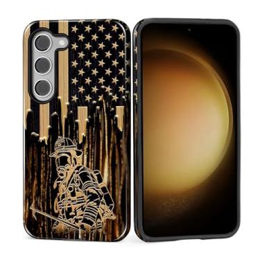 Imagem de MQJCYB Capa para Samsung Galaxy S23, híbrida, resistente, 2 em 1, proteção robusta à prova de choque, capa brilhante para Samsung Galaxy S23 bandeira de bombeiro