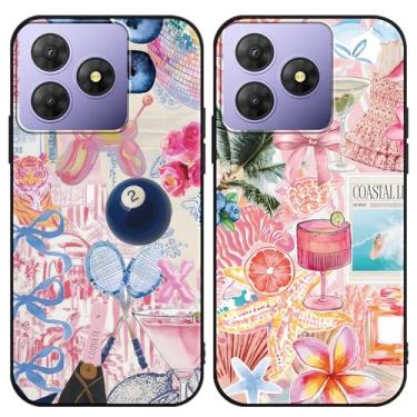 Imagem de Zrutru Pacote com 2 capas para celular com desenho animado para OSCAL Flat 2 16,7 cm, lindo laço kawaii, estampa floral, praia, oceano, design estético, capa protetora para meninas e mulheres