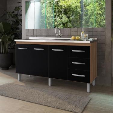 Imagem de Balcão para Pia 160cm com 03 Portas e 03 Gavetas Emily Savana Preto Mo
