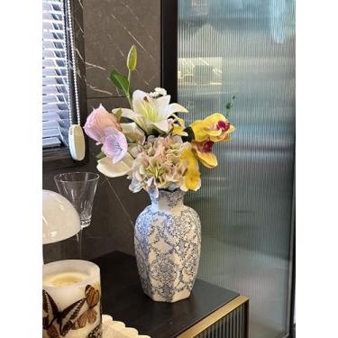 Imagem de Vaso de cerâmica vintage azul e branco, vaso de porcelana retrô chinoiserie de 24 cm para mesa, sala de estar, decoração de banheiro, casamento, decoração de prateleira