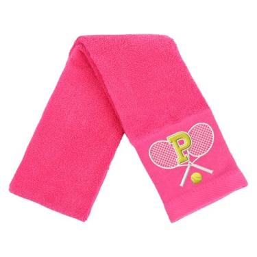 Imagem de OXYEFEI Toalha de tênis, presente de tênis para homens, mulheres, amantes, toalhas de tênis bordadas de algodão 33 cm x 109 cm (rosa, letra P)