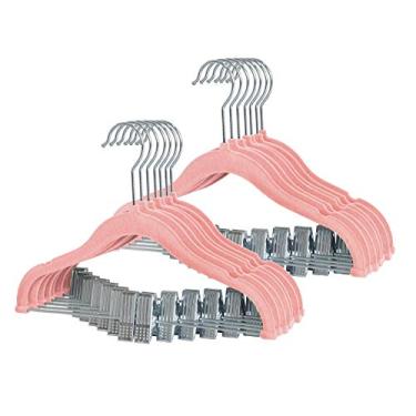 Imagem de Finnhomy Cabides antiderrapantes para bebês e crianças, pacote com 20 cabides de veludo com clipes móveis, resistentes e economia de espaço para calças, saias, casacos, rosa