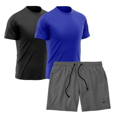 Imagem de Kit 2 Camisetas Dry Treino Fitness Academia + Short Bermuda Cinza-Masculino