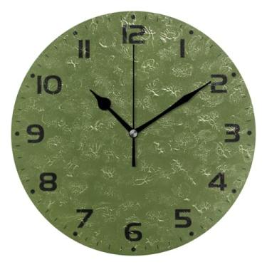 Imagem de JUZIHAI Relógio de parede de cor sólida verde silencioso, sem tique-taque, relógios de parede redondos operados por bateria, fácil de ler, relógio decorativo de parede para casa, cozinha, sala de