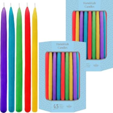 Imagem de Muted Rainbow Hanukkah Menorah Deluxe velas afuniladas para todas as 8 noites de Chanucá (pacote com 2)