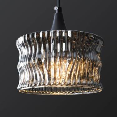 Imagem de Luminária pendente de 1 lâmpada em vidro preto, estilo vintage industrial retrô, com soquete E27 e altura ajustável, ideal para sala de estar, quarto, sala de jantar e cafeteria (lâmpada não