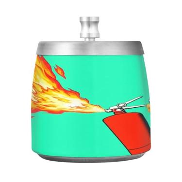 Imagem de Qilmy Cinzeiro de aço inoxidável para extintor de incêndio com tampa - Cinzeiro de cigarro à prova de vento sem cheiro sem fumaça para casa, escritório, carro, pátio, varanda (uso interno e externo)