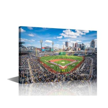 Imagem de Pittsburgh PNC Park Arte de parede para quarto horizonte da cidade decoração de parede campo de beisebol quadros de arte em tela emoldurada decoração de casa para sala de estar escritório grande arte
