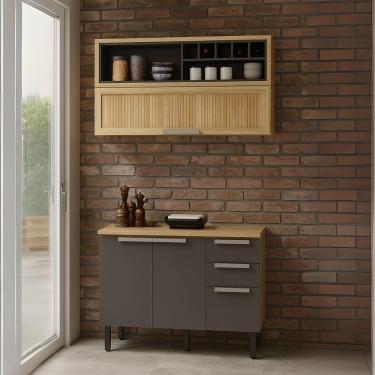 Imagem de Cozinha Compacta Em MDF New Porto Grafite 120cm Itatiaia