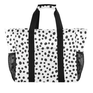 Imagem de ODAWA Sacola reutilizável impermeável à prova de areia com bolinhas pretas e brancas para o verão, sacola à prova de areia para piscina