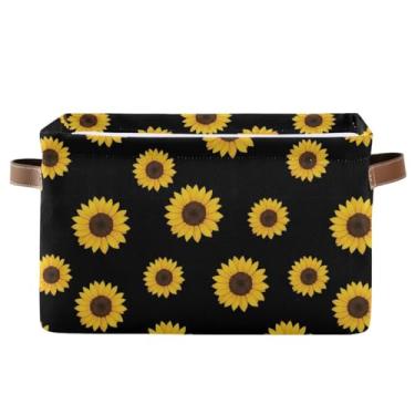 Imagem de Cestas de prateleira de 36 cm com alças – caixa organizadora de armário de tecido dobrável para escritório em casa, quarto, girassol, amarelo, preto, 1 pacote