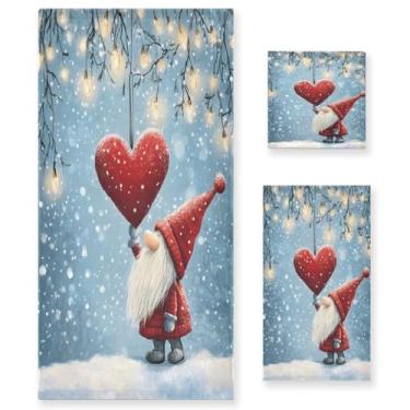 Imagem de Wassud Gnomo fofo com coração conjunto de 3 toalhas de banho super macias e absorventes para banheiro, toalhas de banho de secagem rápida, toalha de banho para academia, spa, hotel