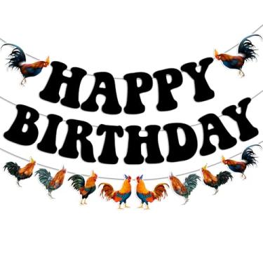 Imagem de Faixa de aniversário de galo, decorações de festa de galo de feliz aniversário - Artigos de festa com tema de animais de fazenda para aniversário temático de galo e galinha, festa na fazenda