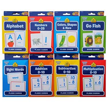 Imagem de B-THERE Pacote de 8 cartões didáticos de zona escolar, pré-K – 4ª série. Palavras de visão, subtração, multiplicação, Go Fish, adição, números, cores e formas e alfabeto