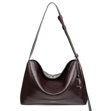 Imagem de LA'FESTIN LAFESTIN Bolsa de ombro feminina de couro legítimo, bolsa tiracolo moderna com alça ajustável para uso diário, Chocolate