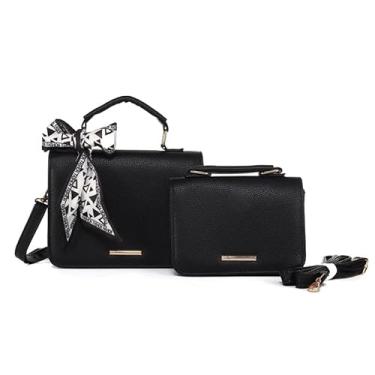 Imagem de Conjunto de Bolsas Femininas, 2 Peças, Alça Transversal, Laço Decorativo, Marrom preto (preto)