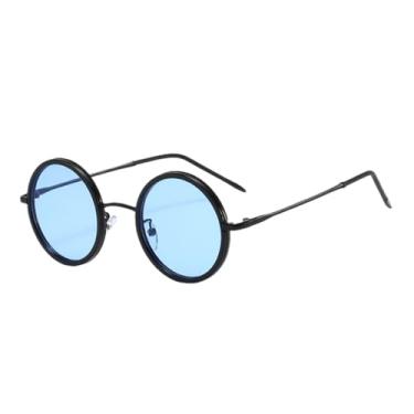 Imagem de JRLLFD Óculos de sol vintage transparentes para homens e mulheres, estilo retrô punk, armação redonda de metal, lente marrom, fashion (MTYJ154 azul)