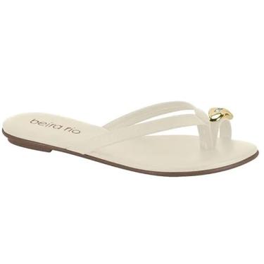 Imagem de Sandália Rasteira Feminina Beira Rio – Napa Ring Toe, Leve, Confortável e para Uso No Dia a Dia (Branco Off, BR, Adulto, Numérico, 34)