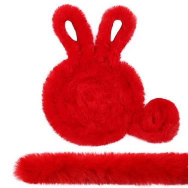 Imagem de Fita de pele sintética vermelha de Natal com acabamento de fita peluda artificial para costura, decoração de árvore de Natal, artesanato, faça você mesmo, 4 cm e 4 jardas