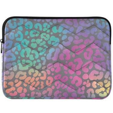 Imagem de Bolsa para laptop com estampa de leopardo neon e arco-íris acolchoada, universal, acessórios de computador de 13 a 14 polegadas para MacBook Pro de 13 polegadas