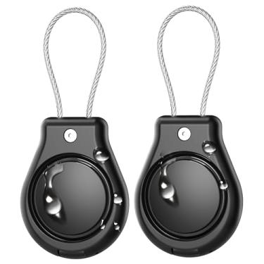 Imagem de DDJ Para porta-chaves Airtag [2 unidades], capa IPX8 à prova d'água para bloqueio de etiqueta de ar com cabo de arame, capa protetora antiperda ultra durável para Airtags da Apple com chaveiro para