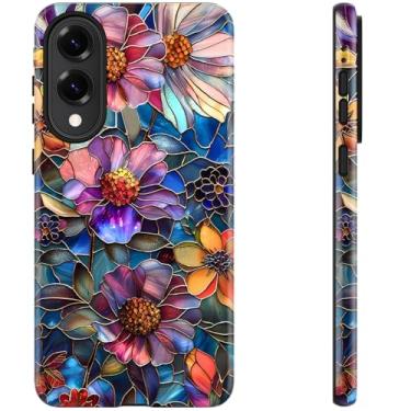 Imagem de DEENAKIN Capa fofa para Samsung Galaxy S25 Edge - Compatível com carregamento sem fio - Silicone macio de camada dupla + capa rígida - Design elegante de flores silvestres - Capa de telefone chique