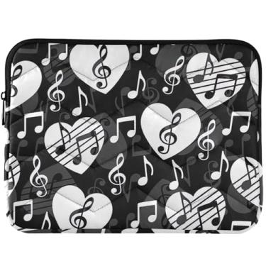 Imagem de Capa para laptop acolchoada com corações pretos e brancos com notas musicais para MacBook Pro, acessórios de computador de 13 a 14 polegadas, universais