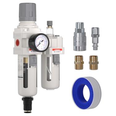 Imagem de Combo de lubrificante regulador de filtro de ar comprimido NPT de 3/20.3 cm, separador de água do compressor de ar AC3010-03,5 mícrons, elemento de latão, drenagem automática, 0-145 psi