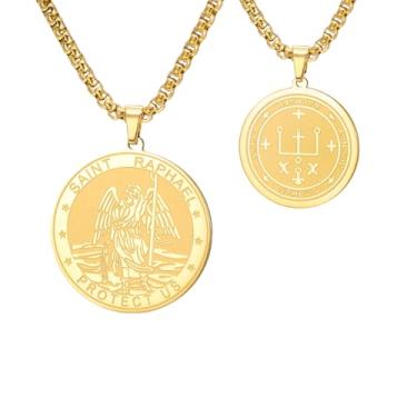 Imagem de TEAMER Colar de São Rafael Arcanjo da Cura e Proteção St. Raphael Pingente Colar Amuleto Joias Religiosas para Homens, 25*25mm, Aço inoxidável, Sem Pedra Preciosa