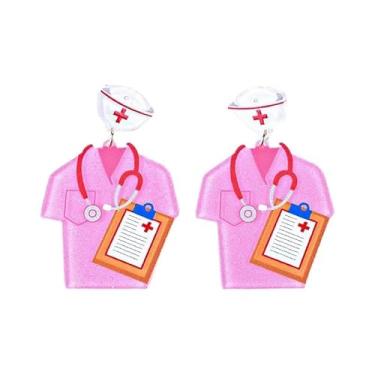 Imagem de Azusa Sun Brincos fofos de enfermeiras para mulheres, rosa, azul, uniforme de enfermeira, chapéu de enfermeira, estetoscópio, joias, presentes, One size, Acrílico, Sem pedra preciosa