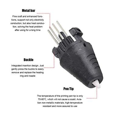 Imagem de POCREATION Caneta de Impressão 3D Bico de Impressão Anel de Aquecimento 1.75mm Design de Inserção ABS Preto Condução de Calor Aprimorada Temperatura da Ponta de 70 a 80℃ Com Cabo Aéreo