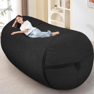 Imagem de HABUTWAY Cadeira de pufe de 1,8 m, cadeiras gigantes BeanBag com enchimento de espuma de memória, poltrona de veludo ultramacio com alça portátil e capa removível, sofá confortável para sala de estar