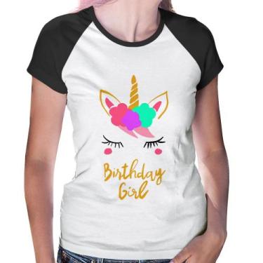 Imagem de Baby Look Raglan Birthday Girl - Foca na Moda, Branco, Preto, GG