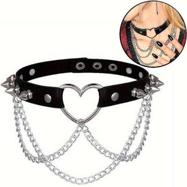 Imagem de Choker Gargantilha Feminina com Detalhes de Spike e Correntes em Metal