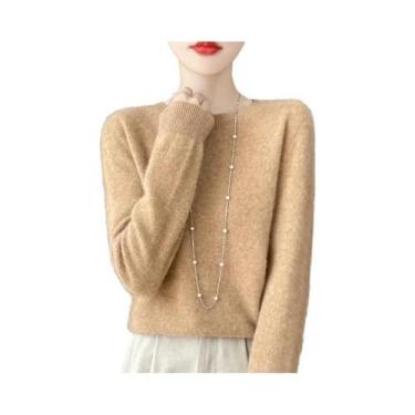 Imagem de Pulôver Feminino 100% Lã Merino Cashmere Gola Redonda Manga Longa Tric