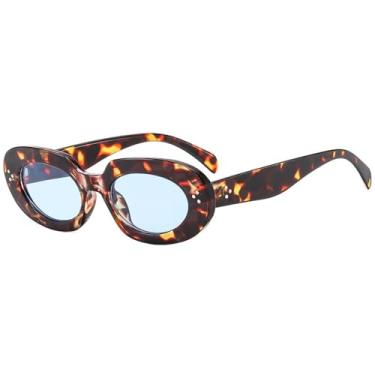 Imagem de Óculos de Sol Ovais com Rebites Punk Unissex com Proteção UV400 para Esportes ao Ar Livre, Corrida e Ciclismo, Estampa de Leopardo Azul