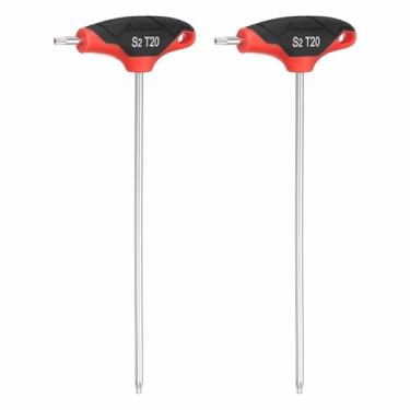 Imagem de HARFINGTON 2 peças de chave Torx com cabo em T T20 S2 chave em T de extremidade dupla de aço chave chave Torx chave sextavada ferramenta para manutenção doméstica automotiva, vermelho preto