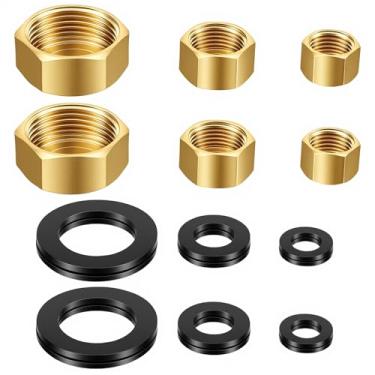 Imagem de Guduling 6 tampas de tubo de latão com arruela de borracha de 6 ps, tampa de linha de gás, tampas hexagonais 3/8 para linha de água, tampas de tubo de latão fêmea de 3/20.3 cm, plugue de tubos de