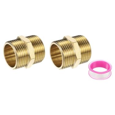 Imagem de PATIKIL Encaixe de tubulação de latão, 2 peças 2.5 cm BSP macho x 2.5 cm BSP conector de rosca macho latão hexagonal adaptador de encaixe de tubo para conversão de sistema de refrigeração a gás água