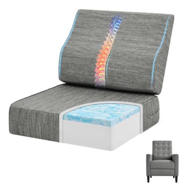 Imagem de baibu Almofadas reclináveis de espuma viscoelástica de camada dupla com almofada de suporte lombar para idosos, almofada de cadeira de 50 x 50 x 12 cm de espessura, adequada para sofás para ficar em