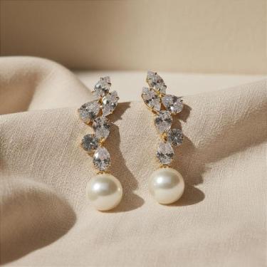 Imagem de Brinco de Ouro 18k Celestial com Pérolas Naturais e Zircônias Brancas 