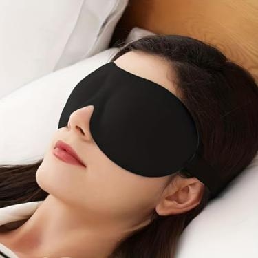 Imagem de Capas para os olhos 3D com contorno profundo para dormir, 99% bloqueiam a máscara de olhos leve, com bojo de pressão zero para homens e mulheres, com alça ajustável para dormir, ioga, viagem - preto