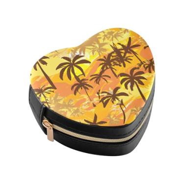 Imagem de Burbuja Caixa de joias abstrata em forma de coração com árvores havaianas, mini estojo de viagem para mulheres e meninas, organizador portátil de armazenamento para brincos, anéis, colares e pulseiras
