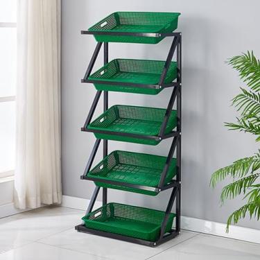 Imagem de Prateleira de exibição de frutas e vegetais de supermercado, lojas de departamento cozinha grande capacidade suporte de lanche com cestas, suporte de saco de batata cebola varejo (cor: verde, tamanho